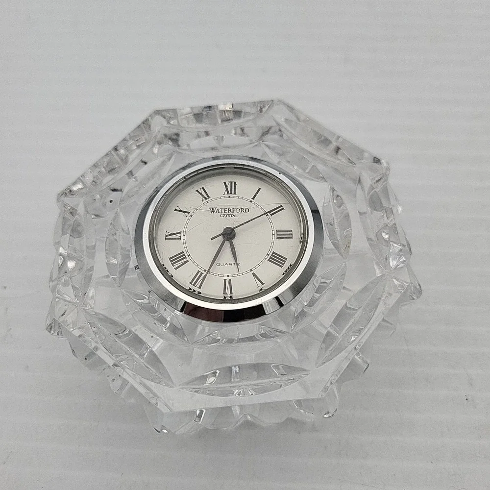 Waterford Crystal Octagonal Desk Clock 3 Inch Clear Quartz Japan Movement